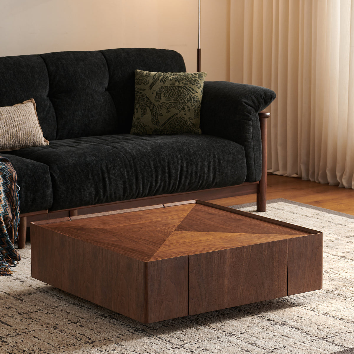 39.3-inch coffee table, square walnut wood design, suitable for living room. Walnut wood material, suitable for bedroom, living room and office - Sonkuki