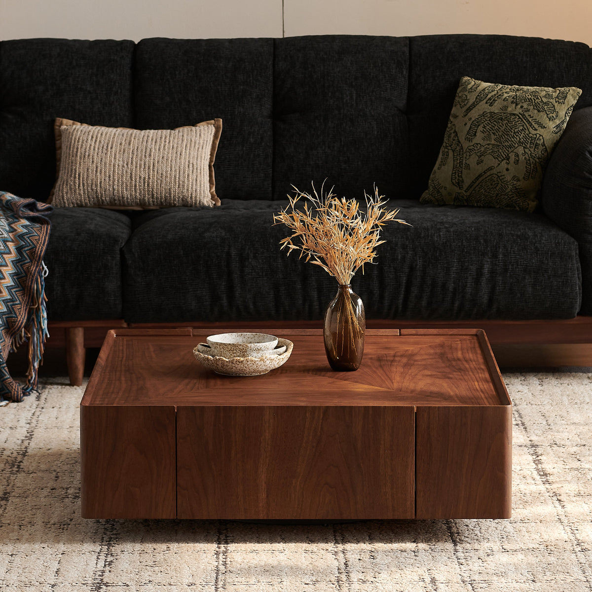 39.3-inch coffee table, square walnut wood design, suitable for living room. Walnut wood material, suitable for bedroom, living room and office - Sonkuki