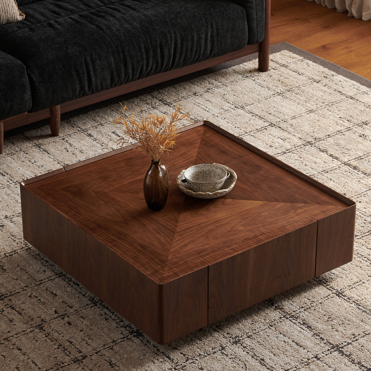 39.3-inch coffee table, square walnut wood design, suitable for living room. Walnut wood material, suitable for bedroom, living room and office - Sonkuki