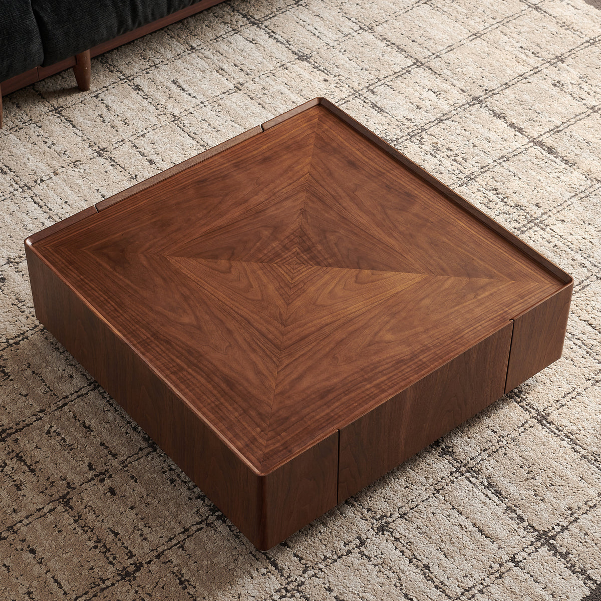39.3-inch coffee table, square walnut wood design, suitable for living room. Walnut wood material, suitable for bedroom, living room and office - Sonkuki