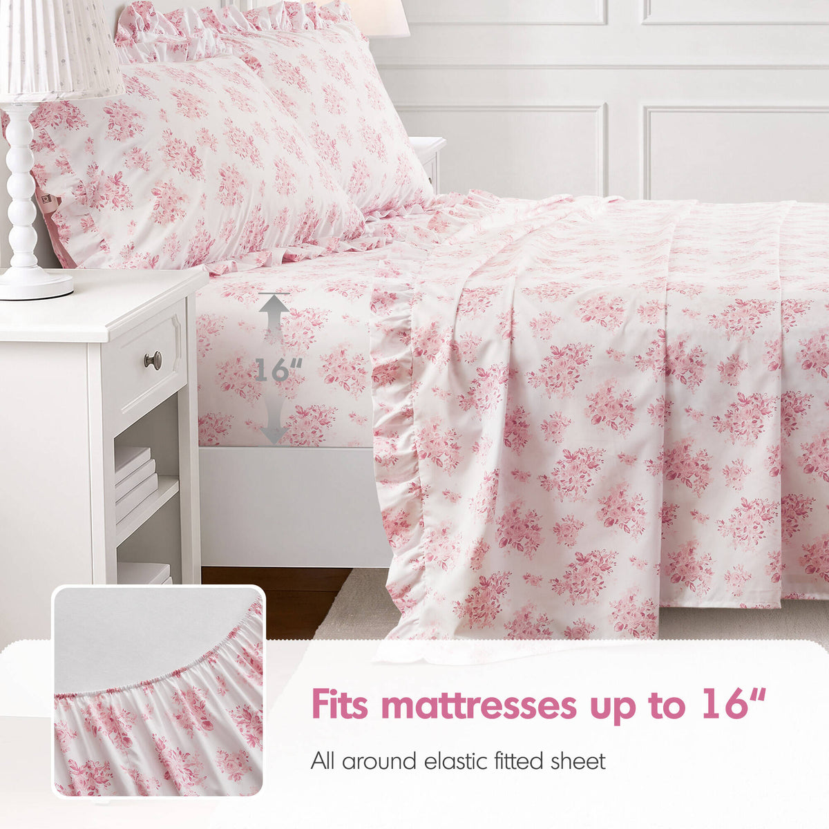 4 PCS MF Print Ruffled Hem Sheets - product image 184