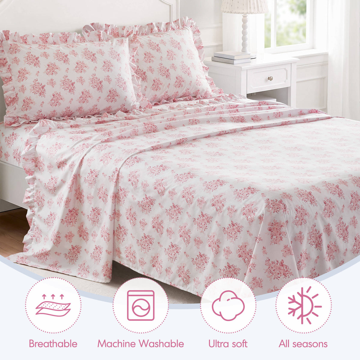 4 PCS MF Print Ruffled Hem Sheets - product image 202