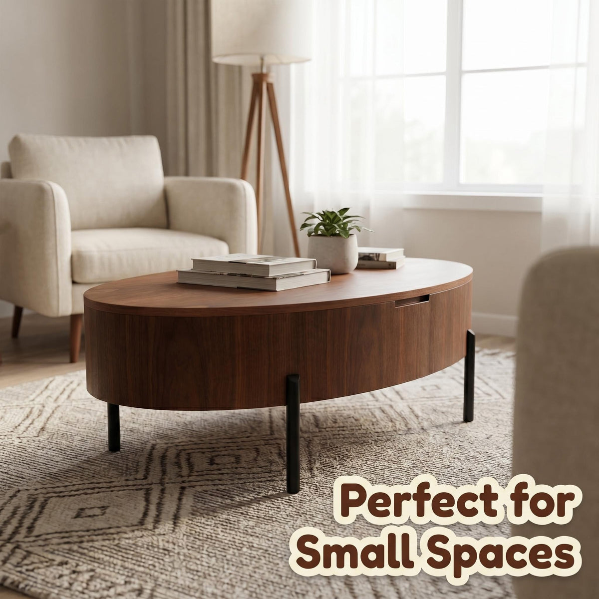 43.3-inch height-adjustable coffee table with solid wood veneer; modern-style coffee table with storage and adjustable height, suitable for living rooms, bedrooms, flats or offices; walnut colour - Sonkuki