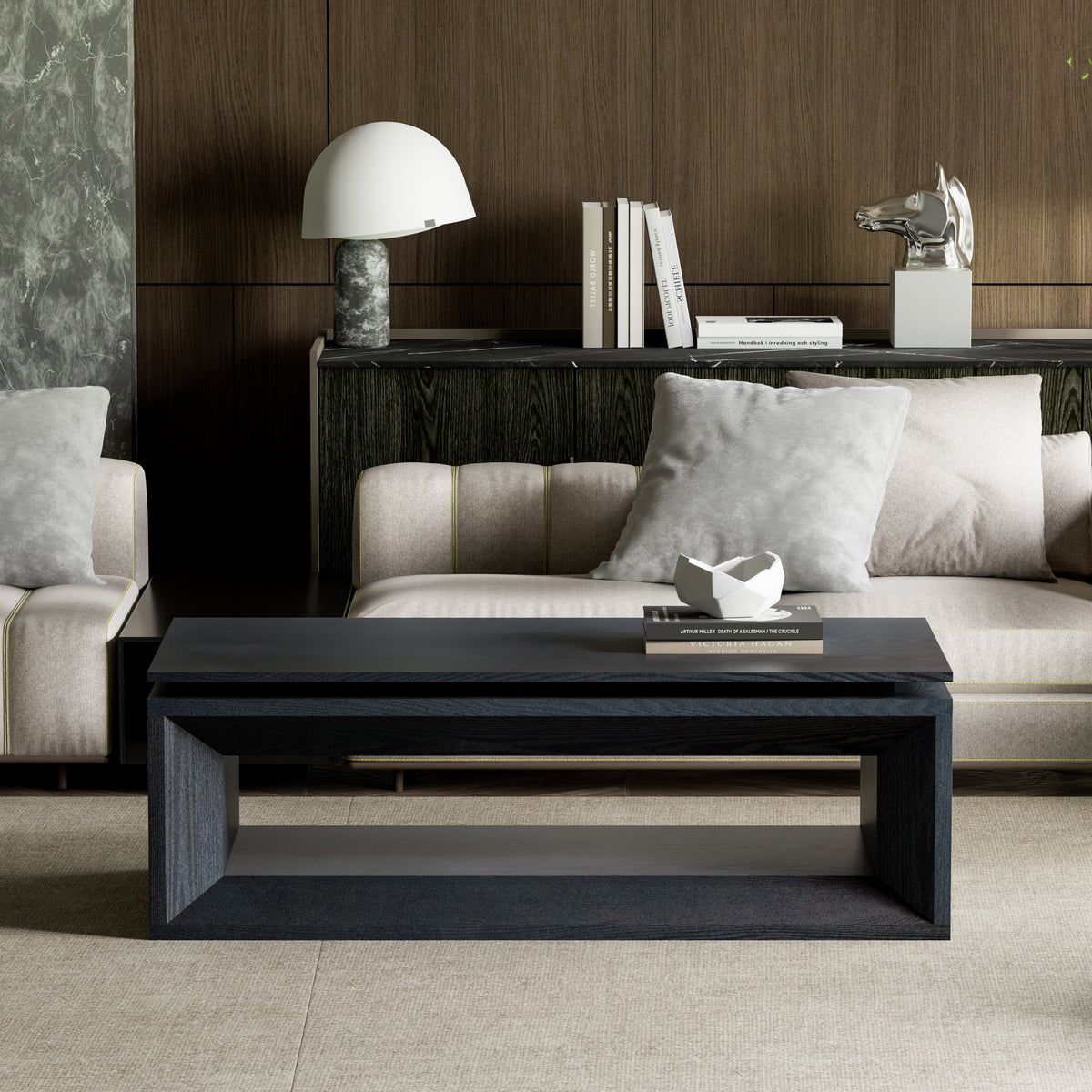 43.3'' Lift Top Rectangle Coffee Table with Storage, Modern Wood Veneer MDF Coffee Table with Floating Tabletop, Convertible Rising Tabletop for Living Room, Home Office, Black - Sonkuki