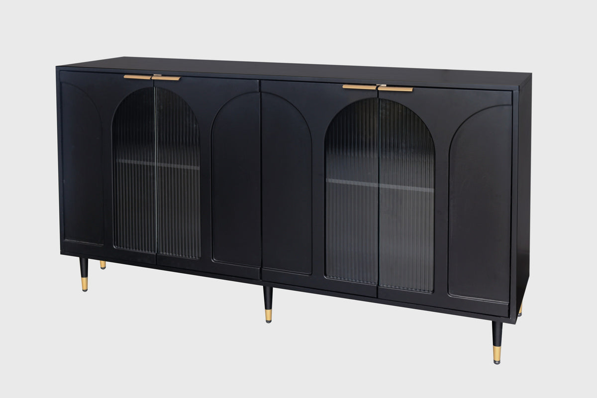 Accent Cabinet Black Lacquered Wooden Cabinet with 4 Glass Doors Sideboard Buffet Server Cabinet Storage Cabinet, for Living Room, Entryway, Hallway, Office, Kitchen and Dining Room - product image 10