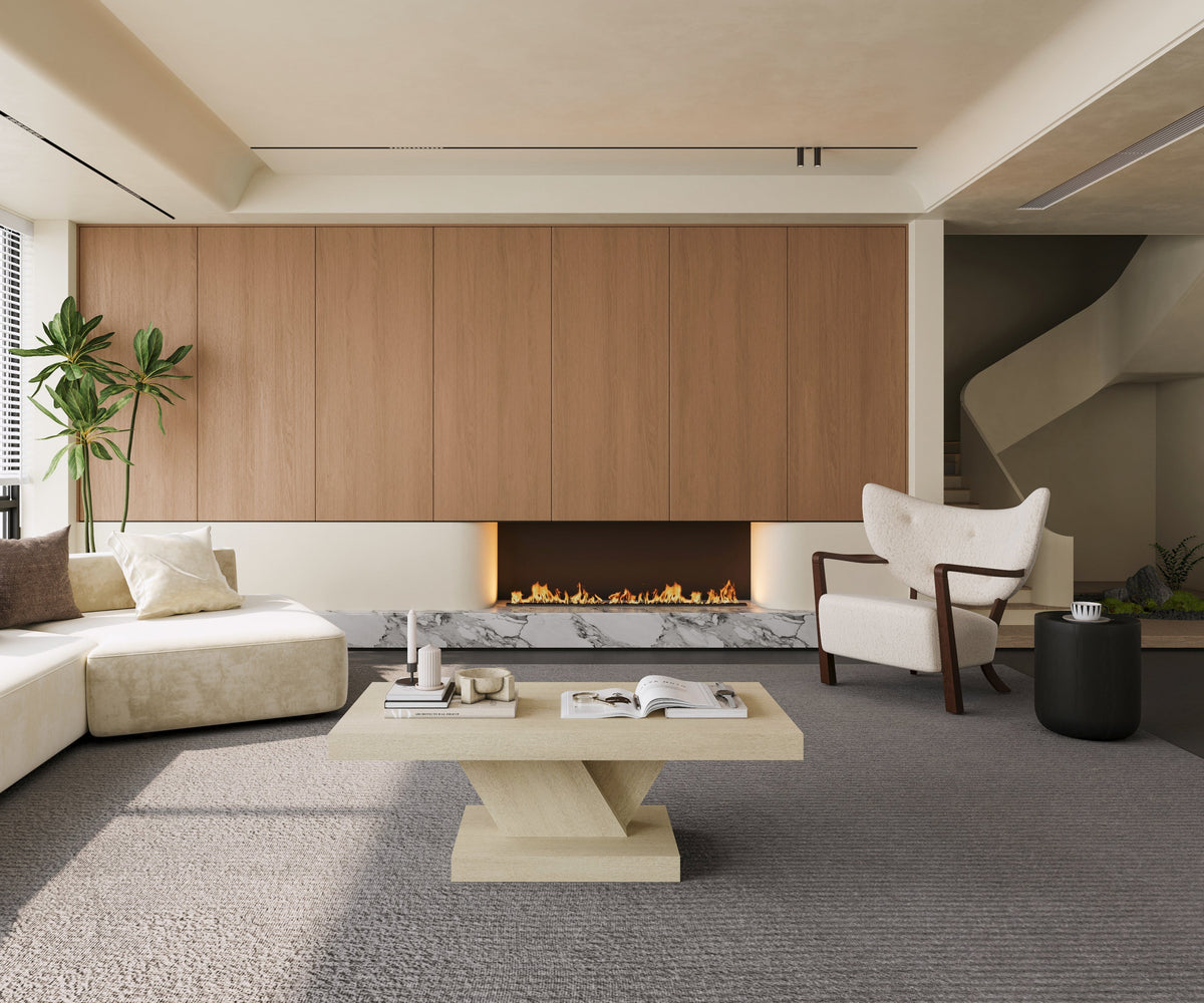 47" Modern Cross Leg Coffee Table, Sturdy X-Shape Design, Solid Wood Veneer, Large Living Room Center Table with Ample Storage Space - Sonkuki