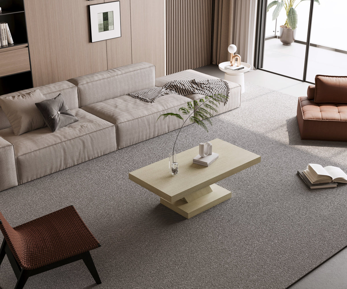 47" Modern Cross Leg Coffee Table, Sturdy X-Shape Design, Solid Wood Veneer, Large Living Room Center Table with Ample Storage Space - Sonkuki