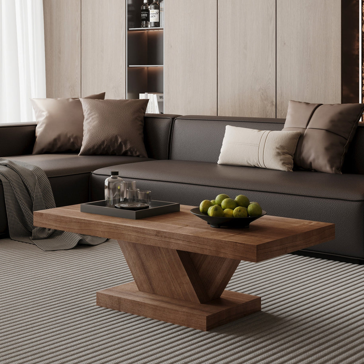 47" Modern Cross Leg Coffee Table, Sturdy X-Shape Design, Solid Wood Veneer, Large Living Room Center Table with Ample Storage Space - Sonkuki