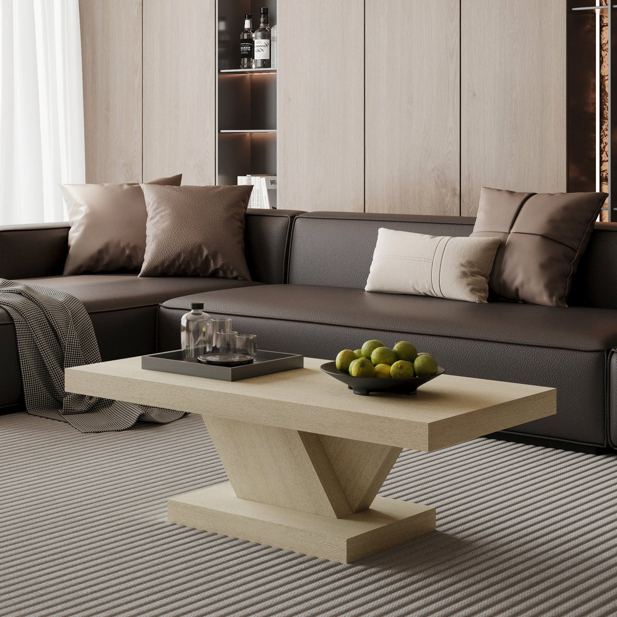 47" Modern Cross Leg Coffee Table, Sturdy X-Shape Design, Solid Wood Veneer, Large Living Room Center Table with Ample Storage Space - Sonkuki