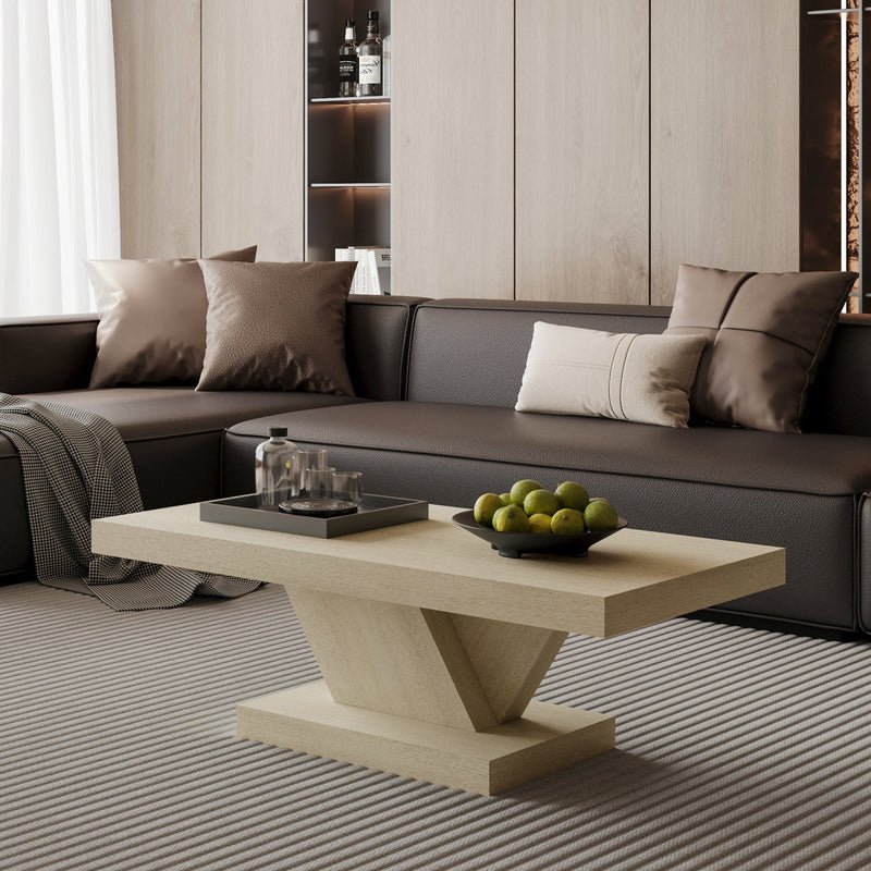 47" Modern Cross Leg Coffee Table, Sturdy X-Shape Design, Solid Wood Veneer, Large Living Room Center Table with Ample Storage Space - Sonkuki