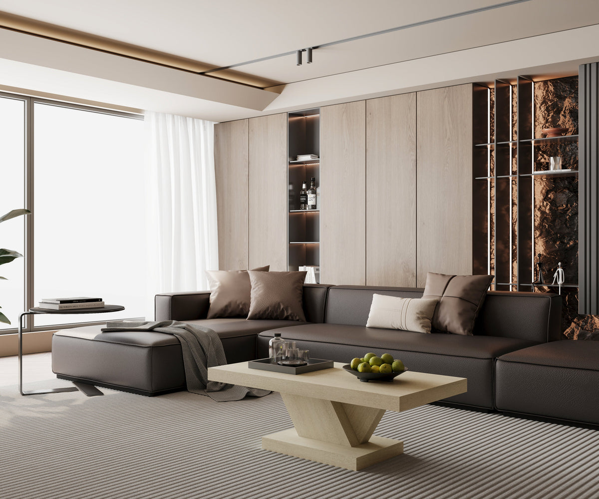 47" Modern Cross Leg Coffee Table, Sturdy X-Shape Design, Solid Wood Veneer, Large Living Room Center Table with Ample Storage Space - Sonkuki