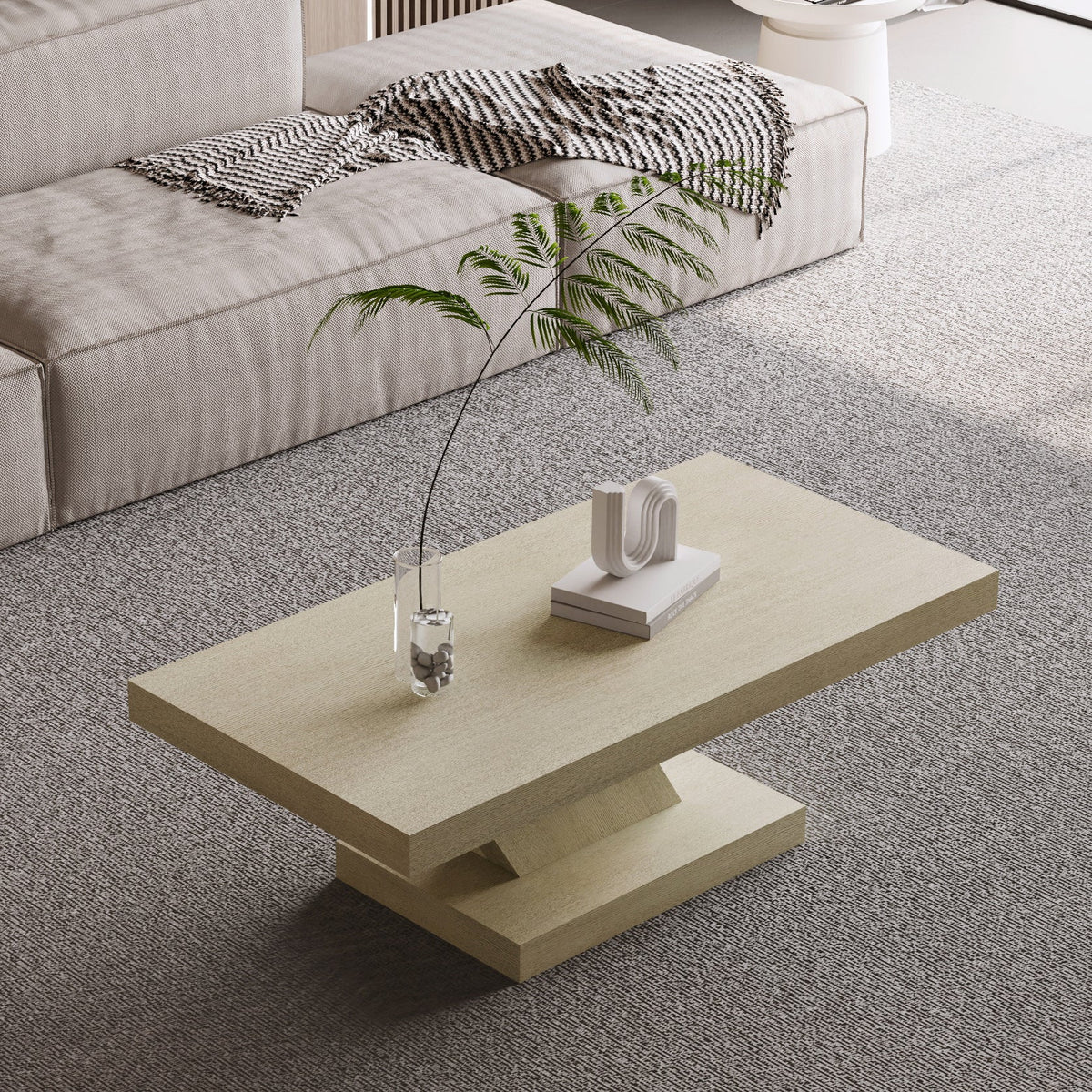 47" Modern Cross Leg Coffee Table, Sturdy X-Shape Design, Solid Wood Veneer, Large Living Room Center Table with Ample Storage Space - Sonkuki