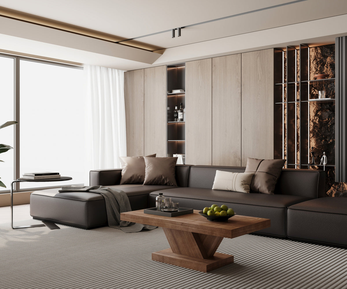 47" Modern Cross Leg Coffee Table, Sturdy X-Shape Design, Solid Wood Veneer, Large Living Room Center Table with Ample Storage Space - Sonkuki