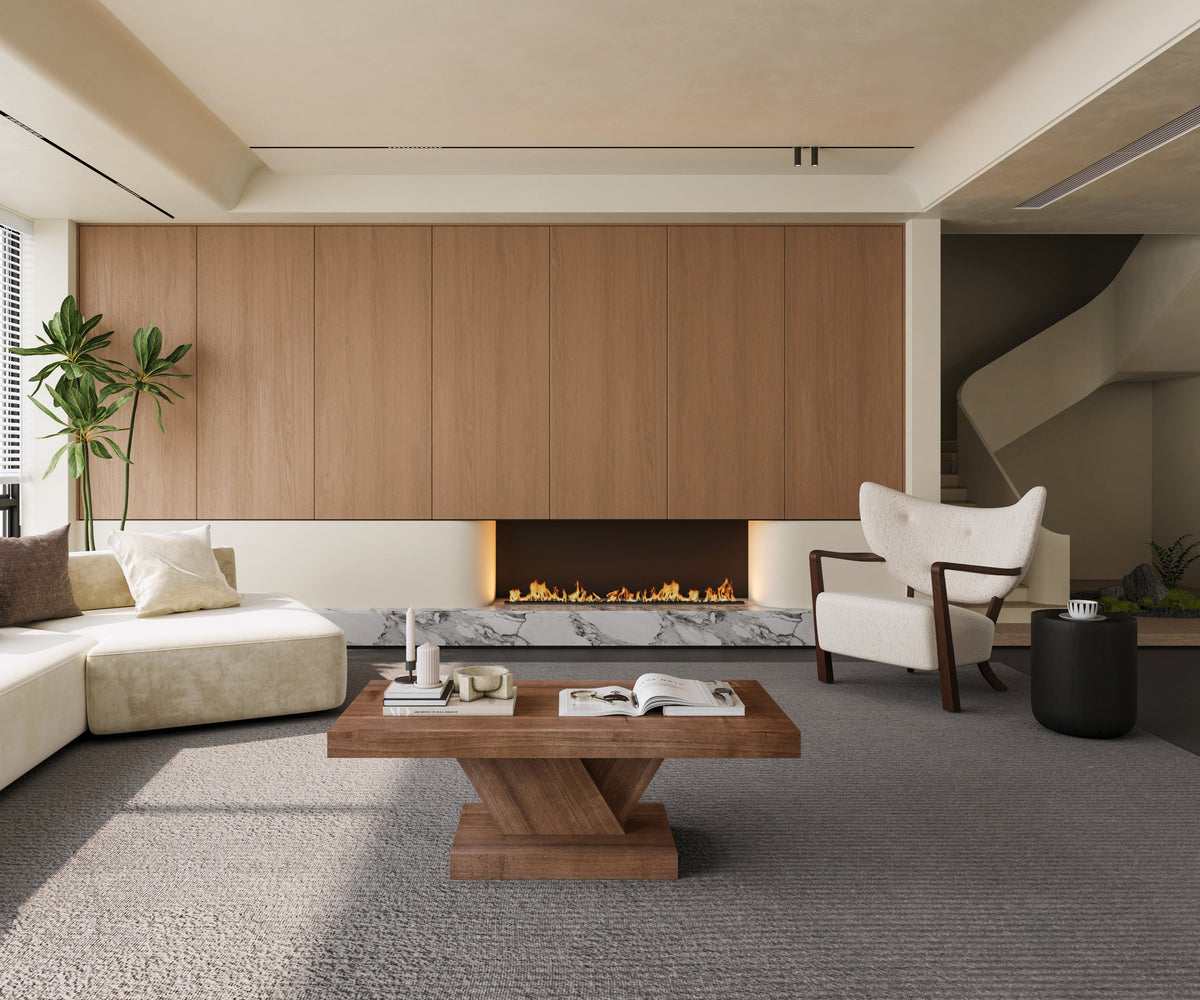 47" Modern Cross Leg Coffee Table, Sturdy X-Shape Design, Solid Wood Veneer, Large Living Room Center Table with Ample Storage Space - Sonkuki