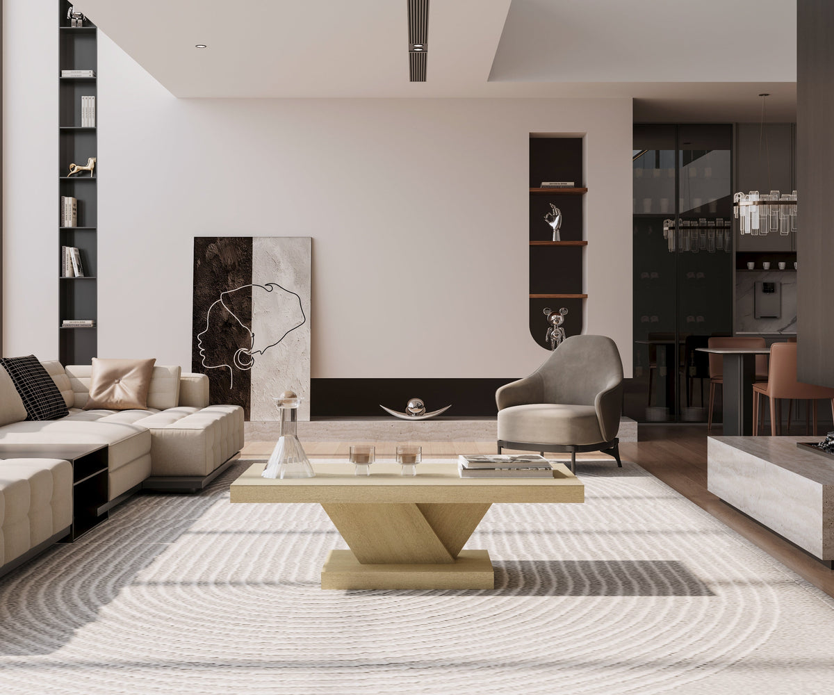 47" Modern Cross Leg Coffee Table, Sturdy X-Shape Design, Solid Wood Veneer, Large Living Room Center Table with Ample Storage Space - Sonkuki