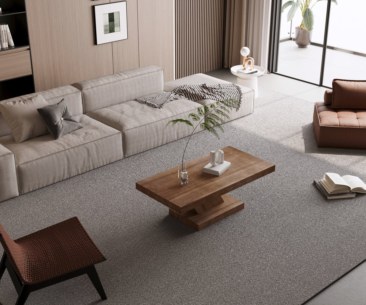 47" Modern Cross Leg Coffee Table, Sturdy X-Shape Design, Solid Wood Veneer, Large Living Room Center Table with Ample Storage Space - Sonkuki