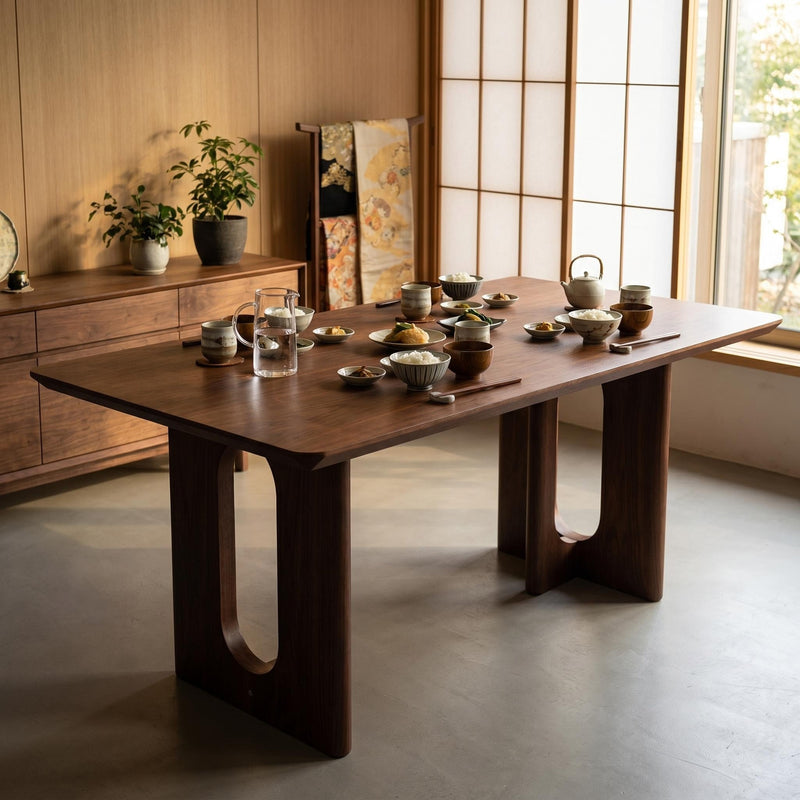 62.9-inch rectangular solid wood dining table; a minimalist, modern design suitable for kitchens, dining rooms and living rooms, in walnut finish - Sonkuki