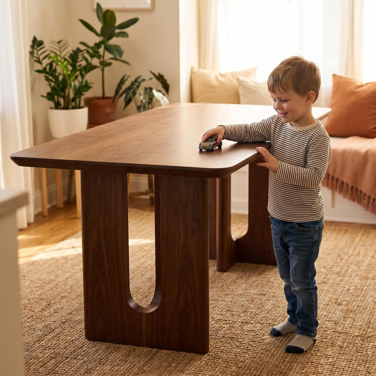 62.9-inch rectangular solid wood dining table; a minimalist, modern design suitable for kitchens, dining rooms and living rooms, in walnut finish - Sonkuki