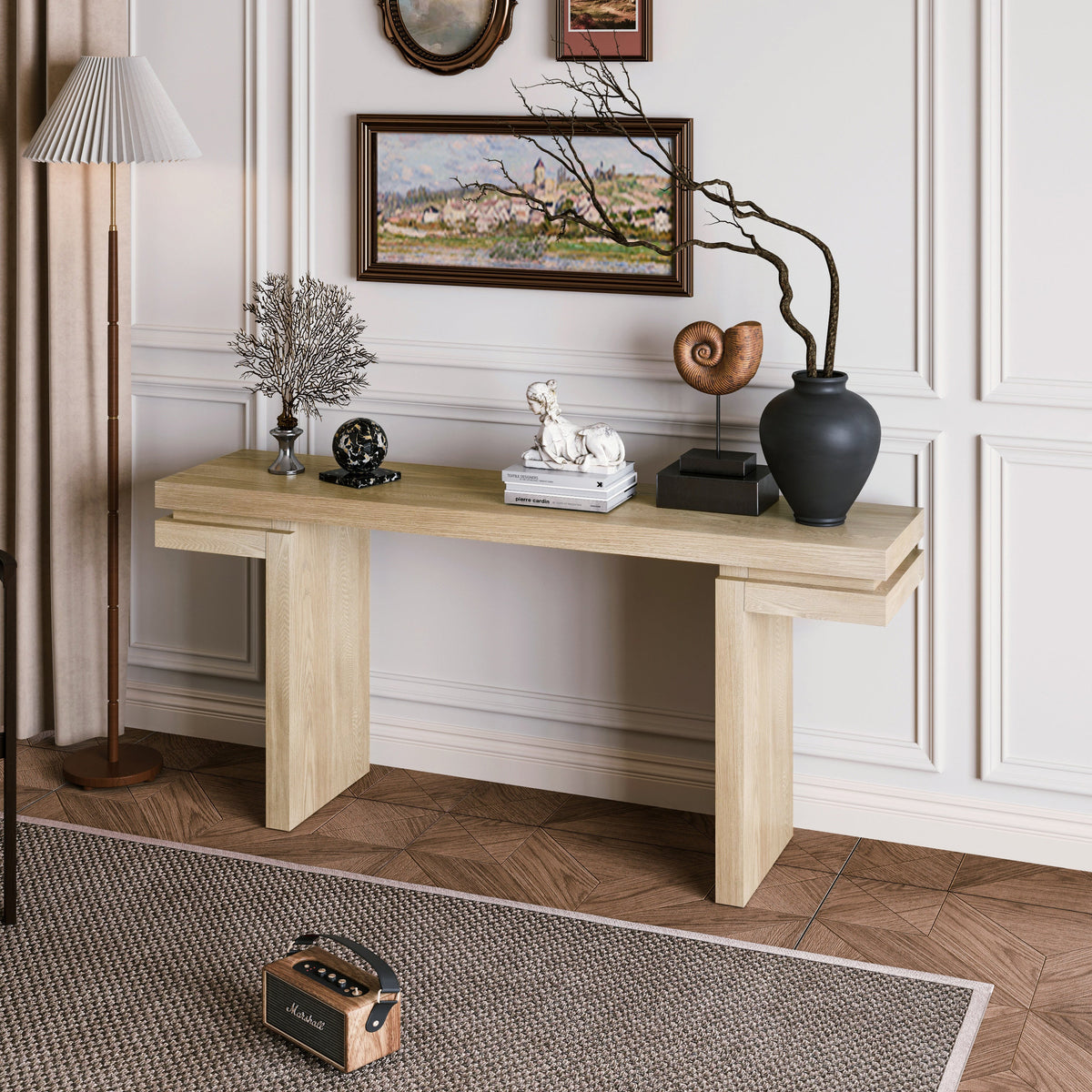 66" Extra Wide Real Wood Veneered Console Table, Minimalist Sofa Table Behind Couch for Entryway, Hallway, Living Room, Home Office - Sonkuki