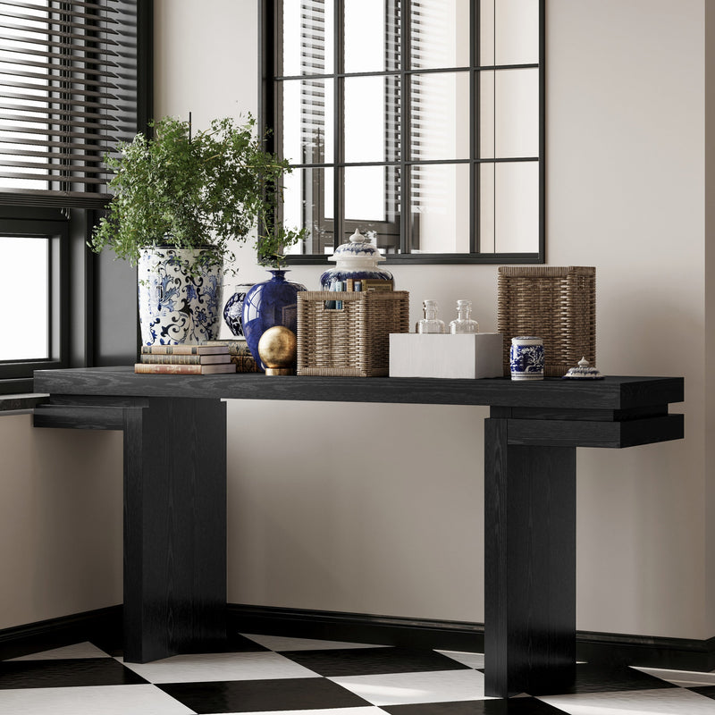 66" Extra Wide Real Wood Veneered Console Table, Minimalist Sofa Table Behind Couch for Entryway, Hallway, Living Room, Home Office - Sonkuki