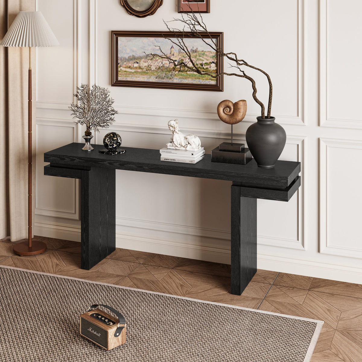 66" Extra Wide Real Wood Veneered Console Table, Minimalist Sofa Table Behind Couch for Entryway, Hallway, Living Room, Home Office - Sonkuki