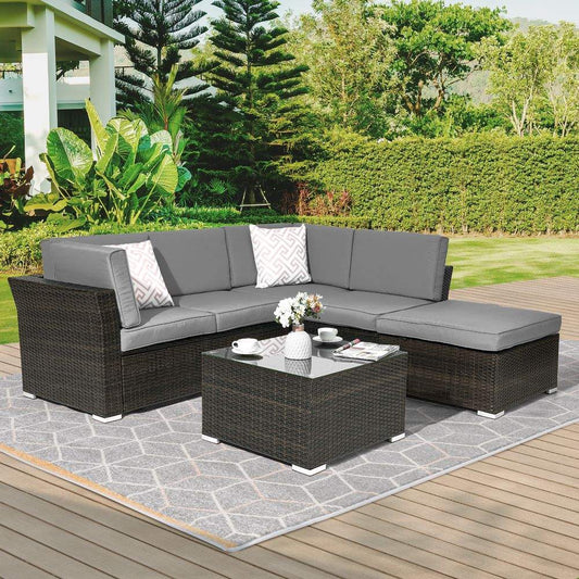 SONKUKI Outdoor Conversation Sofa Set 4-Piece Patio Furniture PE Rattan Wicker Sectional Couch Sets - Sonkuki