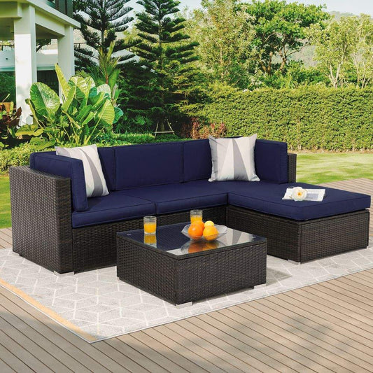 SONKUKI 5-Piece Outdoor Sectional Furniture Patio Conversation PE Rattan Wicker Sofa Set - Sonkuki