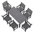 7 Piece Outdoor Dining Set HIPS Patio Furniture Rectangular Table and 6 Stackable Chairs with Umbrella Hole for Backyard - Sonkuki