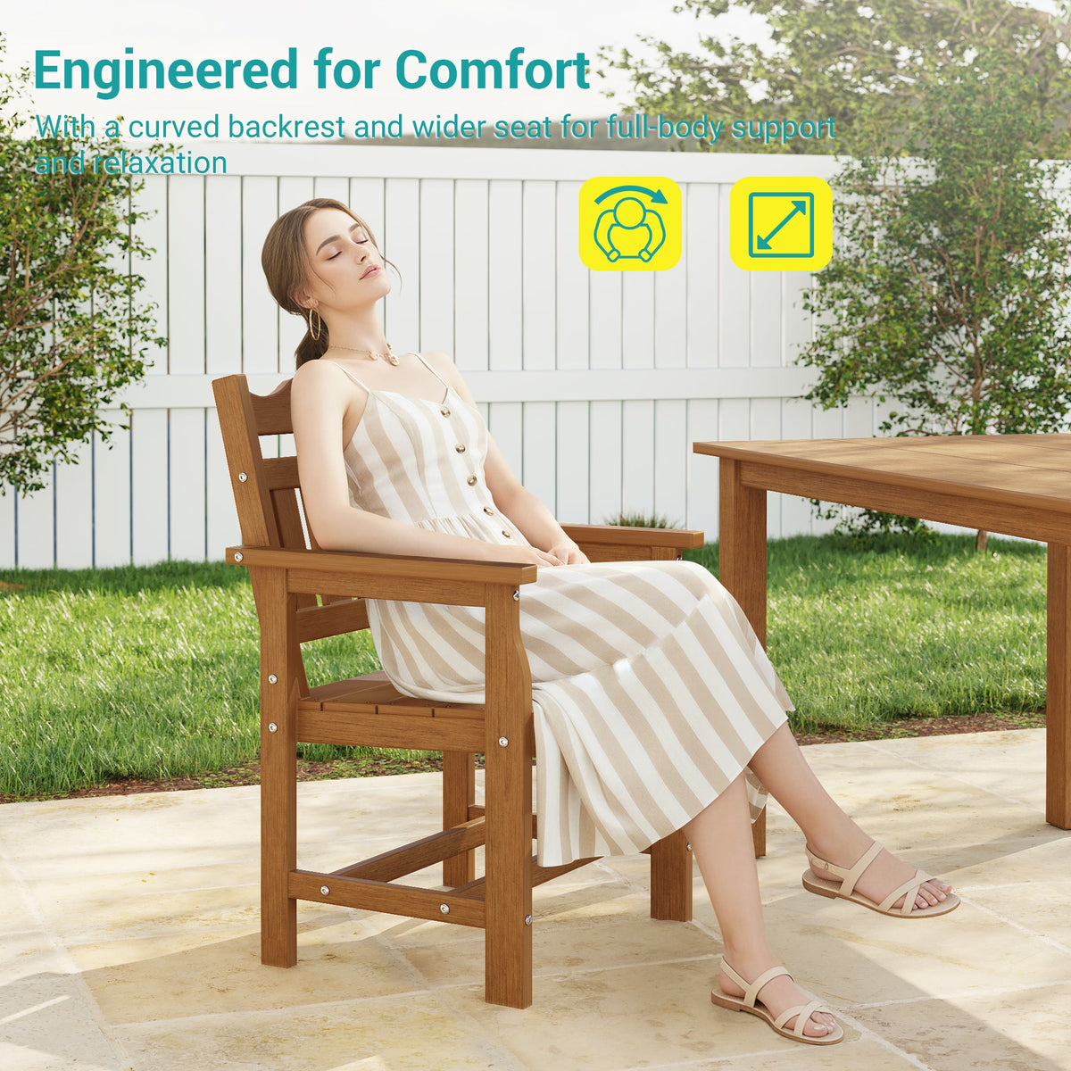 7 Piece Outdoor Dining Set HIPS Patio Furniture Rectangular Table and 6 Stackable Chairs with Umbrella Hole for Backyard - Sonkuki