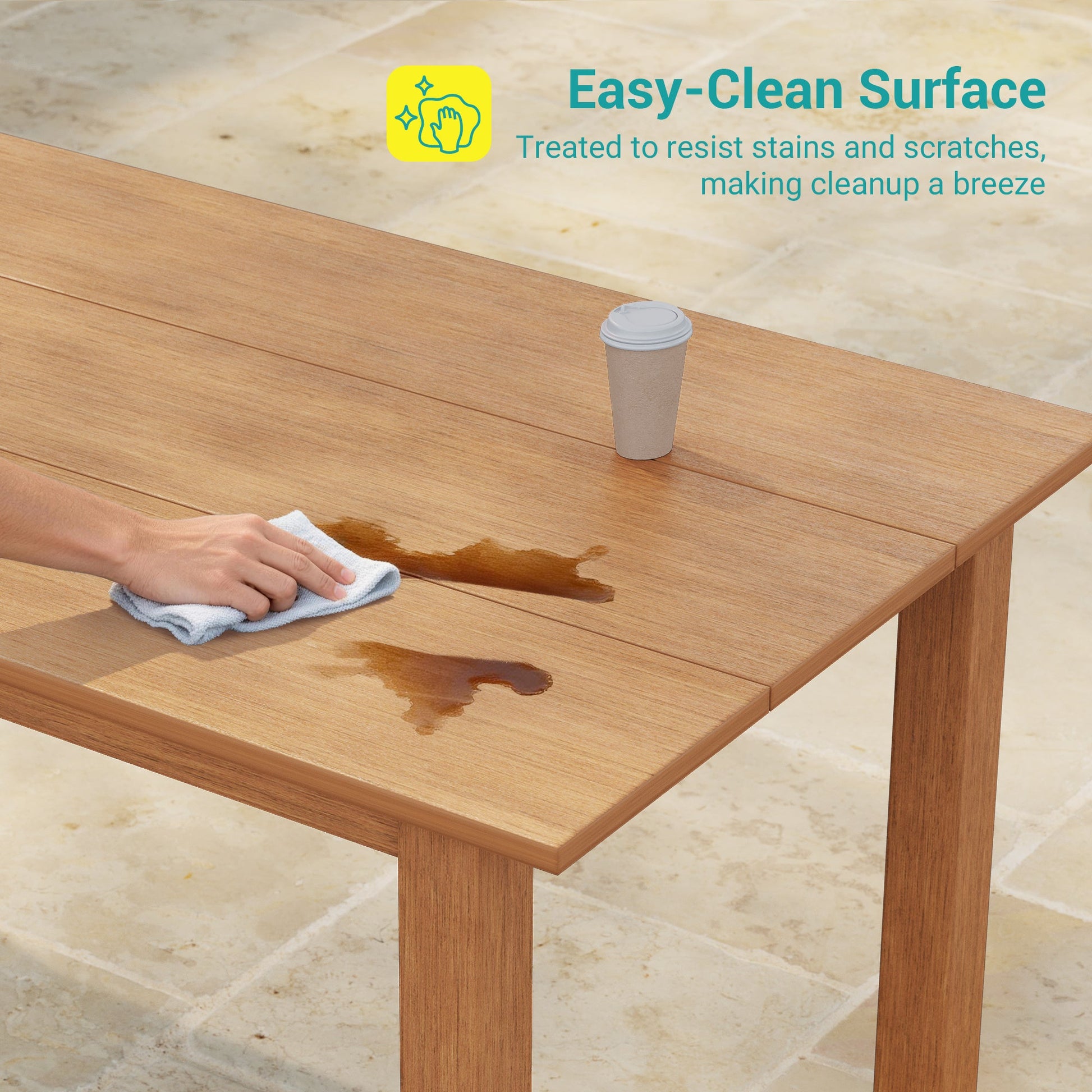 7 Piece Outdoor Dining Set HIPS Patio Furniture Rectangular Table and 6 Stackable Chairs with Umbrella Hole for Backyard - Sonkuki