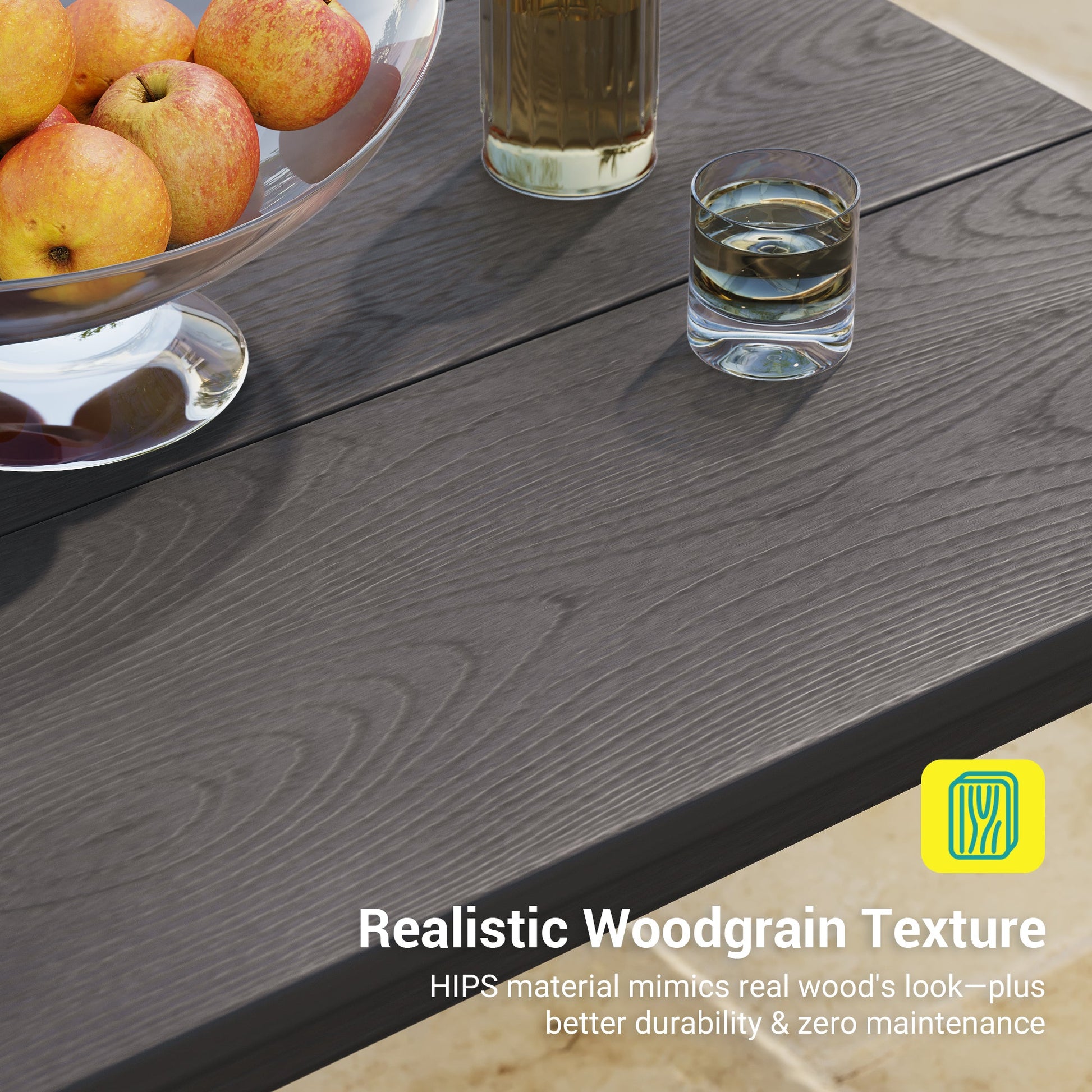 7 Piece Outdoor Dining Set HIPS Patio Furniture Rectangular Table and 6 Stackable Chairs with Umbrella Hole for Backyard - Sonkuki