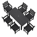 7 Piece Outdoor Dining Set HIPS Patio Furniture Rectangular Table and 6 Stackable Chairs with Umbrella Hole for Backyard - Sonkuki
