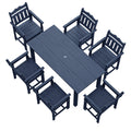 7 Piece Outdoor Dining Set HIPS Patio Furniture Rectangular Table and 6 Stackable Chairs with Umbrella Hole for Backyard - Sonkuki