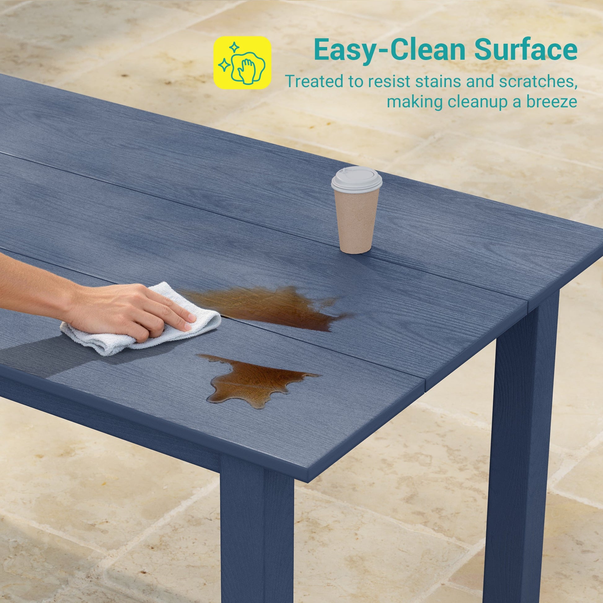 7 Piece Outdoor Dining Set HIPS Patio Furniture Rectangular Table and 6 Stackable Chairs with Umbrella Hole for Backyard - Sonkuki