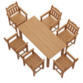 7 Piece Outdoor Dining Set HIPS Patio Furniture Rectangular Table and 6 Stackable Chairs with Umbrella Hole for Backyard - Sonkuki