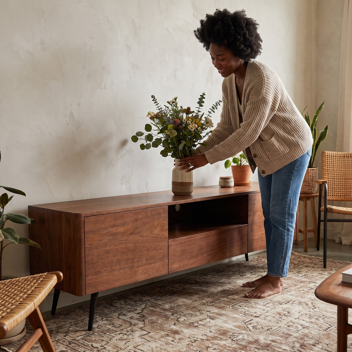 70.8-inch modern TV stand, suitable for televisions up to 85 inches, featuring enclosed storage and cable management, soft-close hinges and iron legs, ideal for the living room - Sonkuki