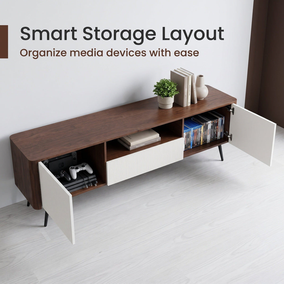 70.8-inch modern TV stand, suitable for televisions up to 85 inches, featuring enclosed storage and cable management, soft-close hinges and iron legs, ideal for the living room - Sonkuki