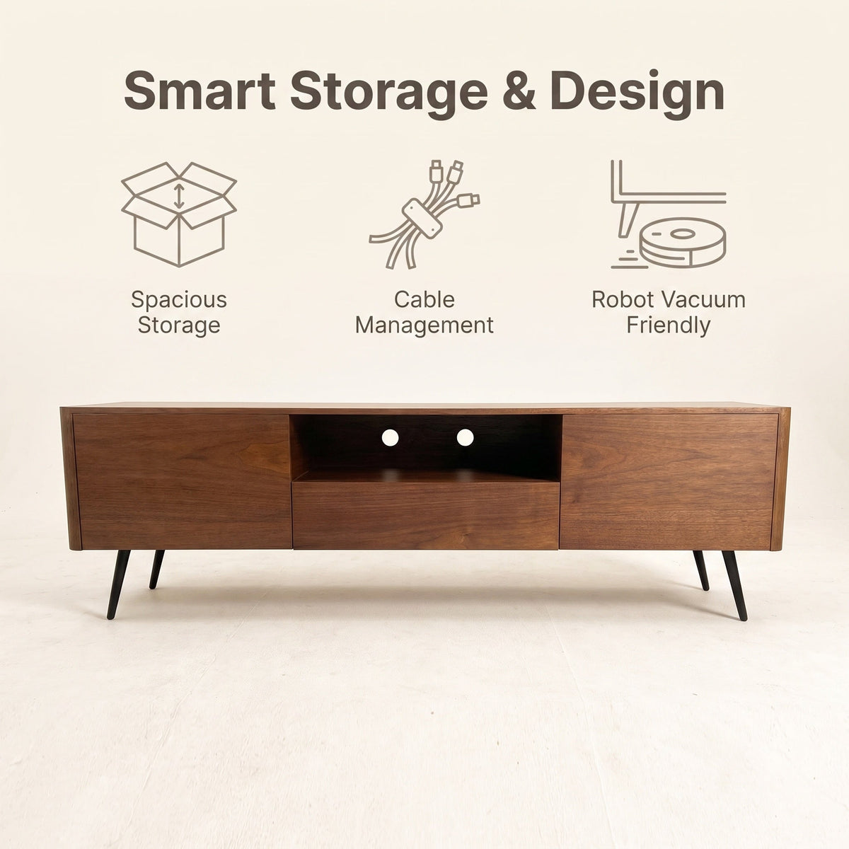 70.8-inch modern TV stand, suitable for televisions up to 85 inches, featuring enclosed storage and cable management, soft-close hinges and iron legs, ideal for the living room - Sonkuki