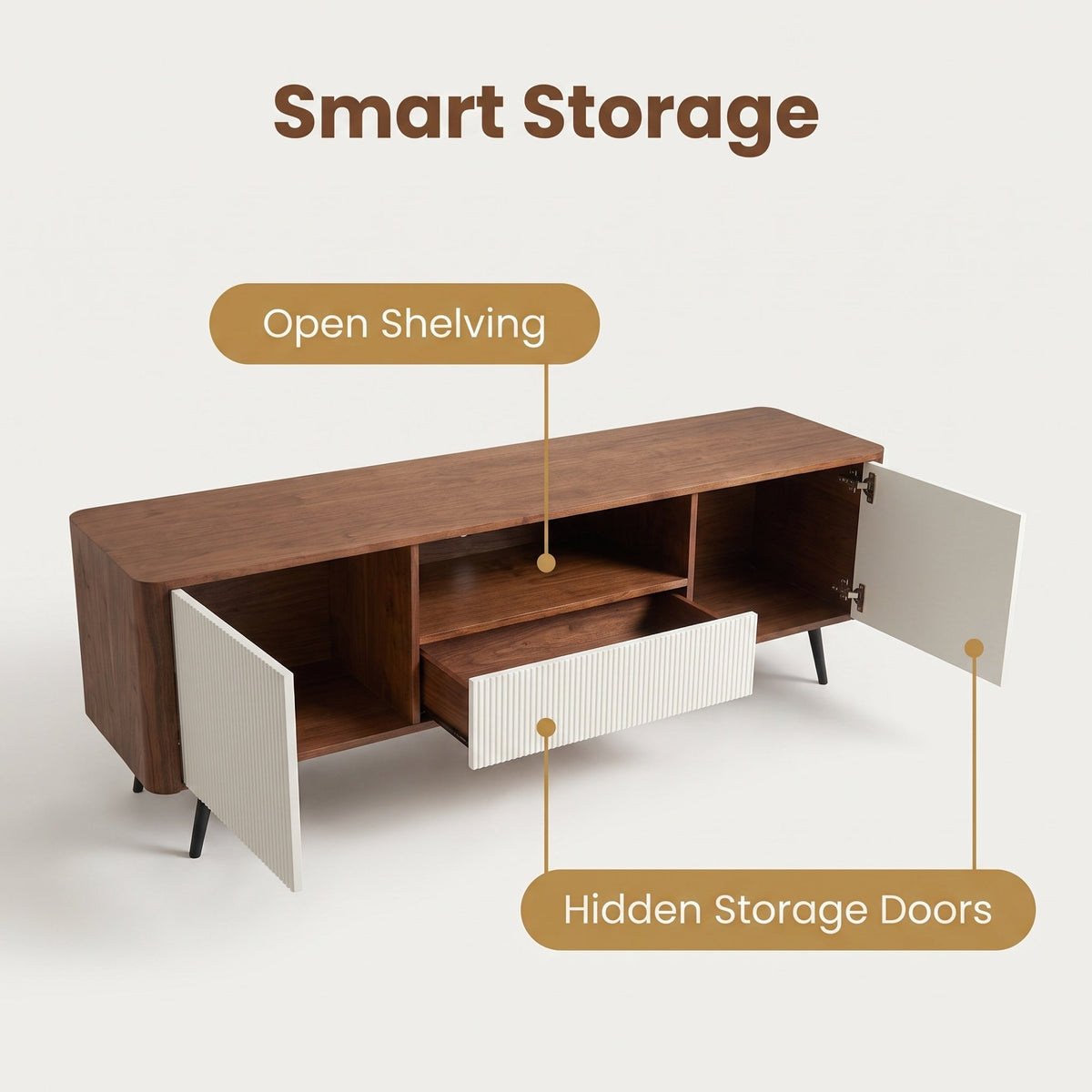 70.8-inch modern TV stand, suitable for televisions up to 85 inches, featuring enclosed storage and cable management, soft-close hinges and iron legs, ideal for the living room - Sonkuki
