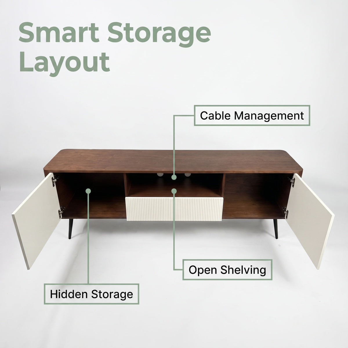 70.8-inch modern TV stand, suitable for televisions up to 85 inches, featuring enclosed storage and cable management, soft-close hinges and iron legs, ideal for the living room - Sonkuki