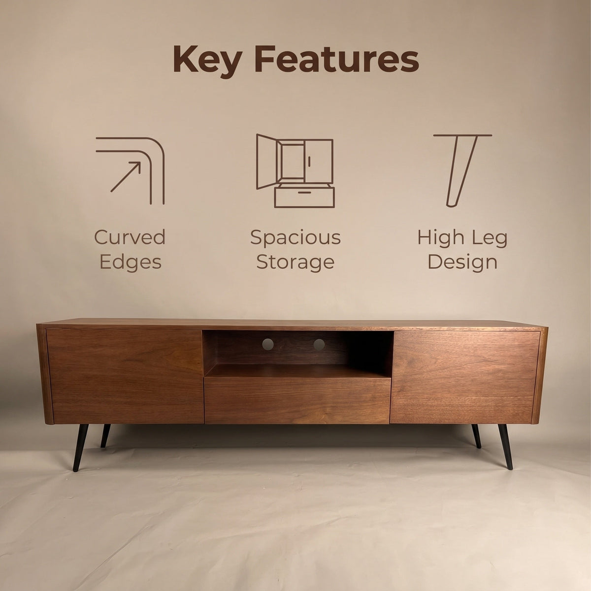 70.8-inch modern TV stand, suitable for televisions up to 85 inches, featuring enclosed storage and cable management, soft-close hinges and iron legs, ideal for the living room - Sonkuki
