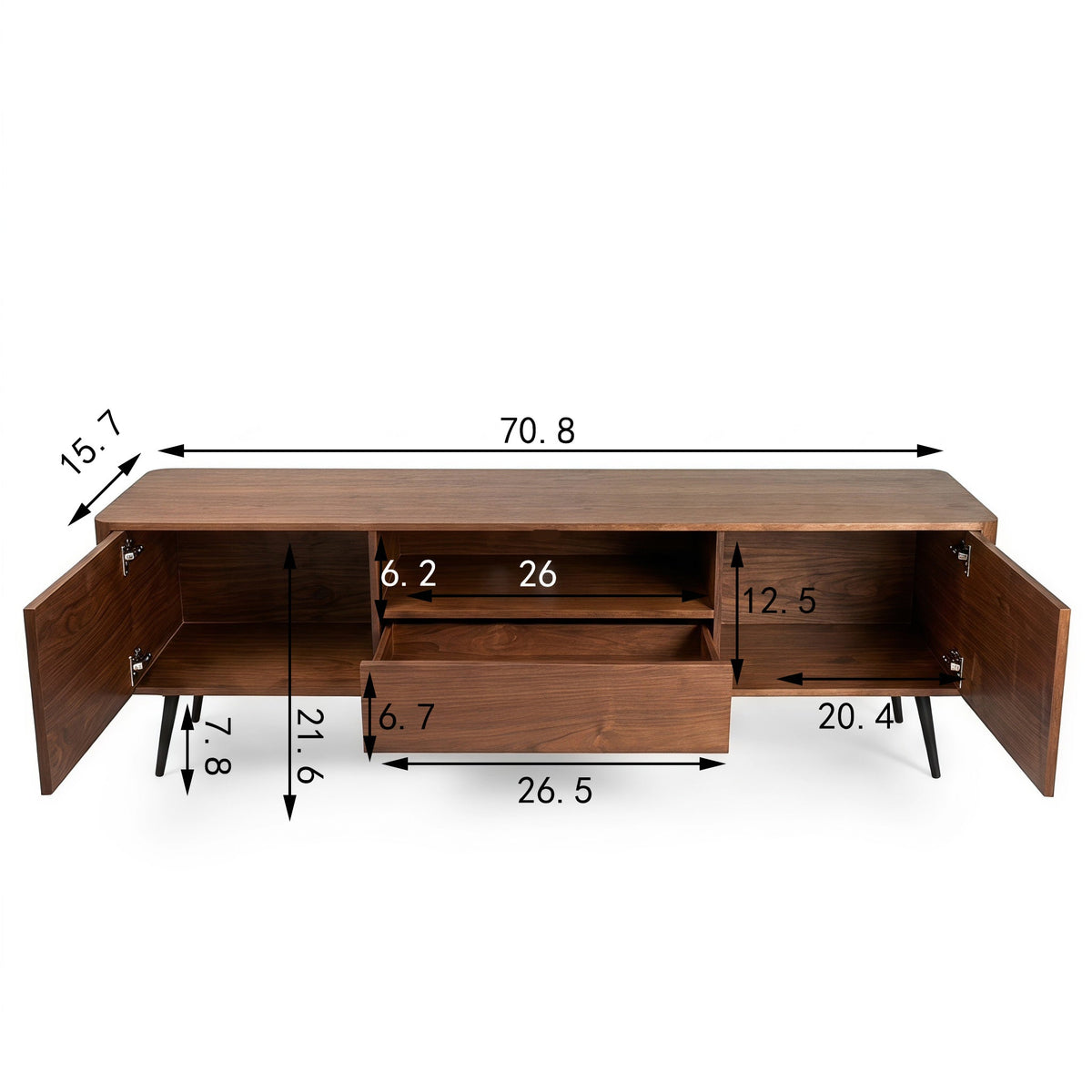 70.8-inch modern TV stand, suitable for televisions up to 85 inches, featuring enclosed storage and cable management, soft-close hinges and iron legs, ideal for the living room - Sonkuki