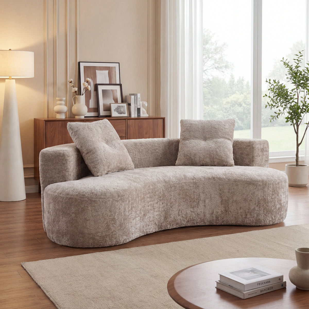 79.5" 3 Seater Couch for Living Room, Boneless Couch with 2 Pillows,Upholstered Floor Sofa - Sonkuki