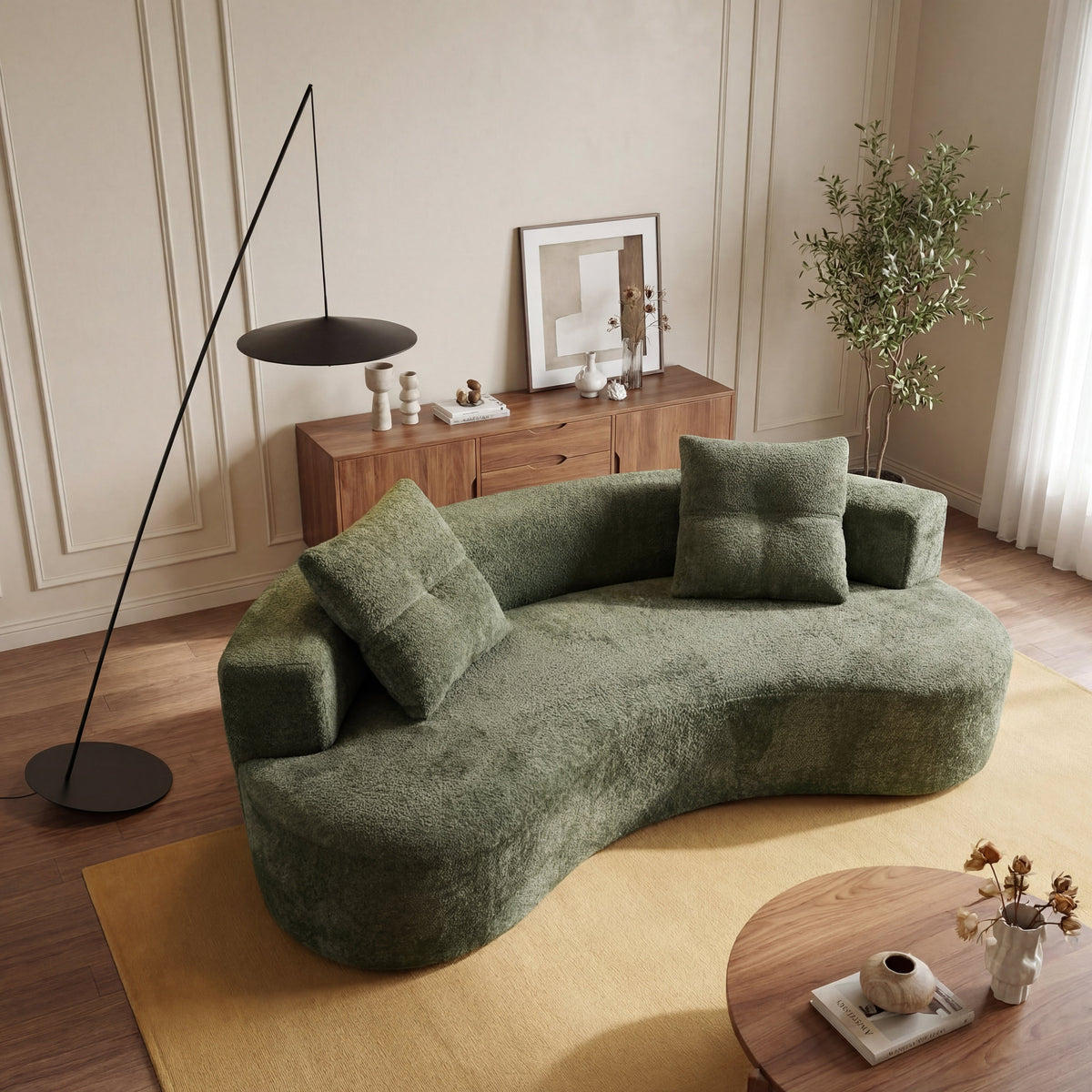 79.5" 3 Seater Couch for Living Room, Boneless Couch with 2 Pillows,Upholstered Floor Sofa - Sonkuki