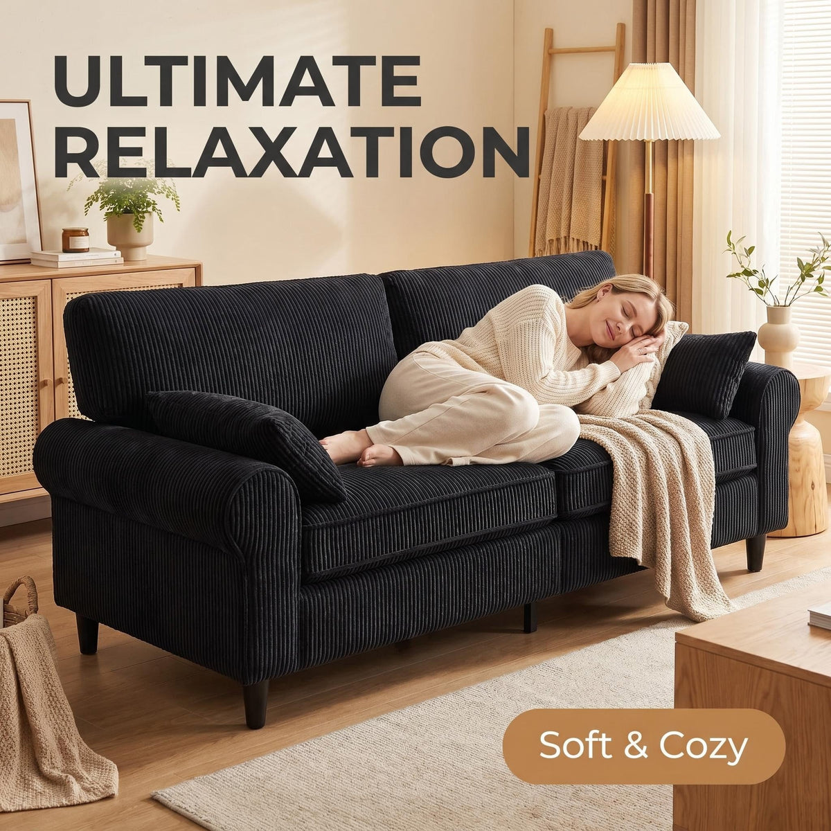 80.7" Corduroy Loveseat Sofa, 2-Seater Couch with Rolled Armrests, Iron & Wood Frame Construction, Modern Upholstered Sofa for Living Room, Apartment - Sonkuki