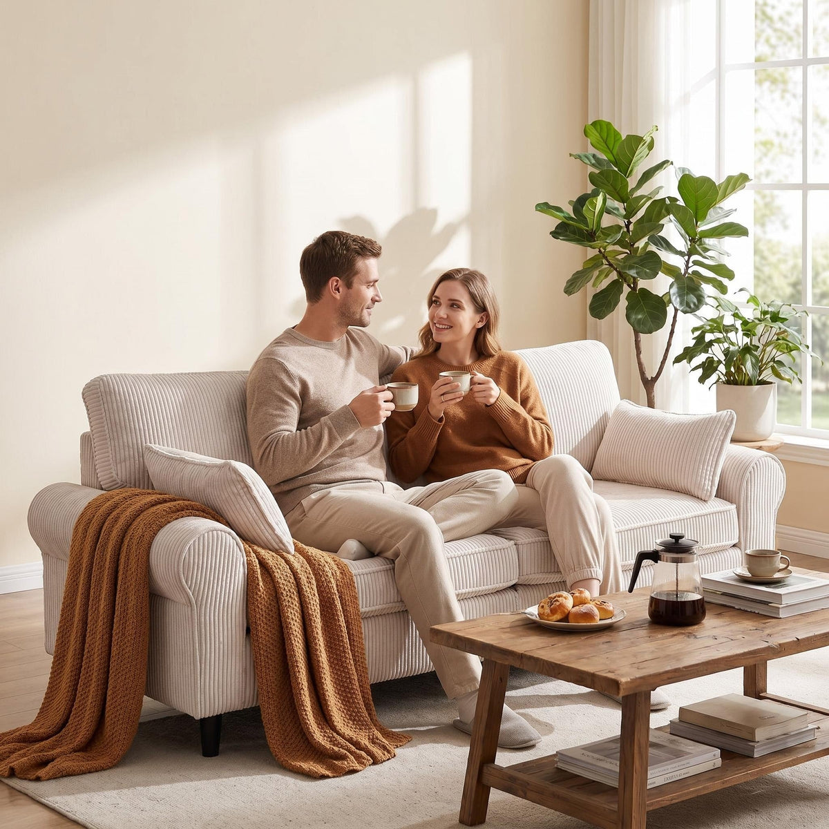 80.7" Corduroy Loveseat Sofa, 2-Seater Couch with Rolled Armrests, Iron & Wood Frame Construction, Modern Upholstered Sofa for Living Room, Apartment - Sonkuki