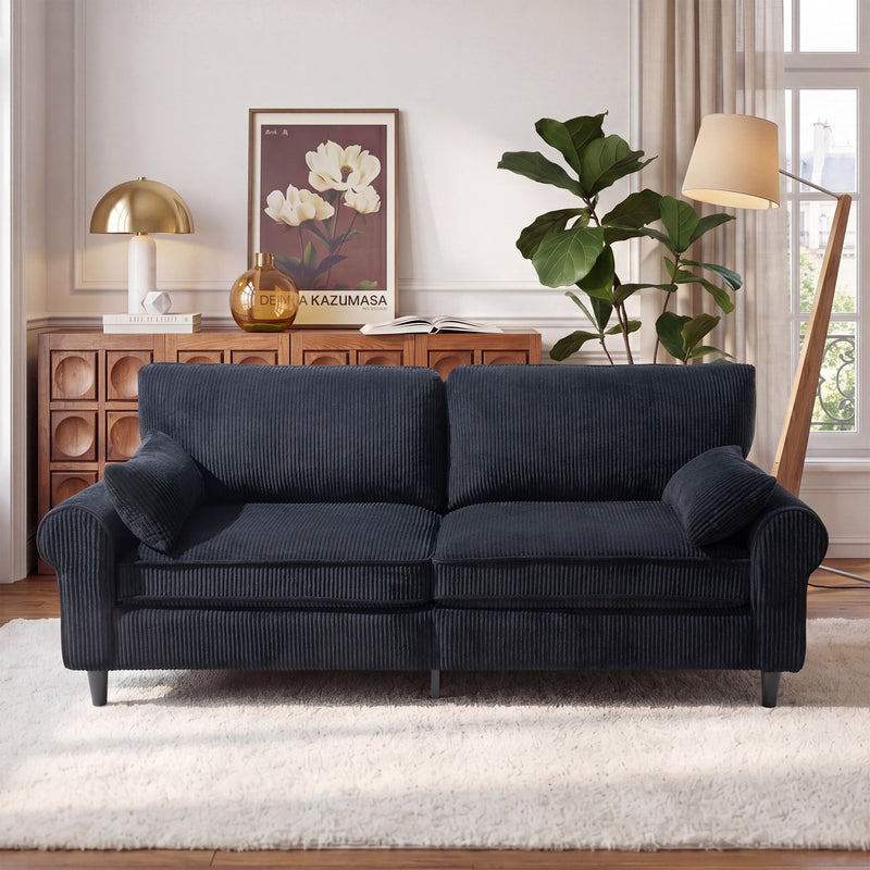 80.7" Corduroy Loveseat Sofa, 2-Seater Couch with Rolled Armrests, Iron & Wood Frame Construction, Modern Upholstered Sofa for Living Room, Apartment - Sonkuki