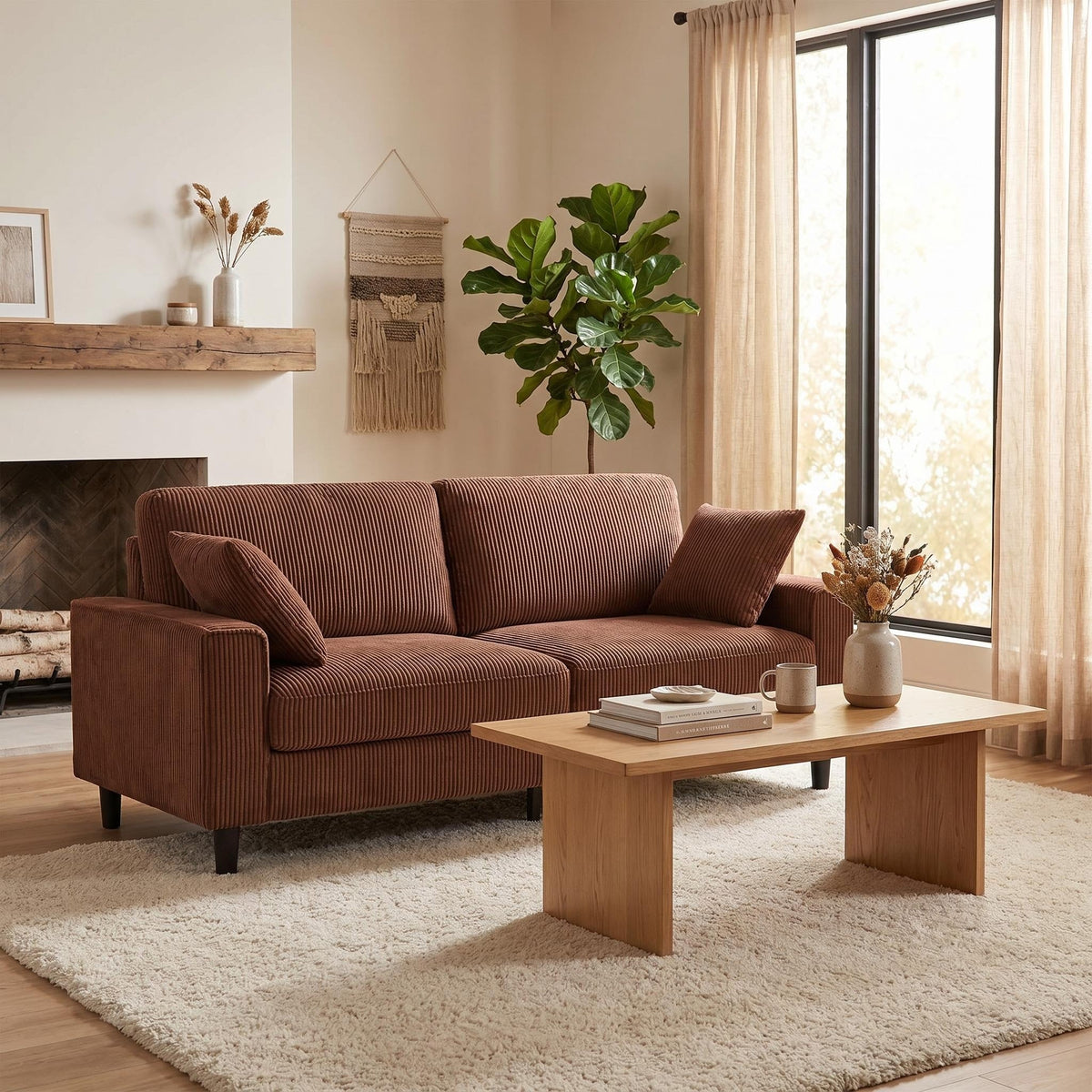 81.8"Corduroy Loveseat Sofa, 2-Seater Couch with Sturdy Iron & Wood Frame, Comfy Upholstered Sofa with Square Armrests for Living Room, Apartment - Sonkuki