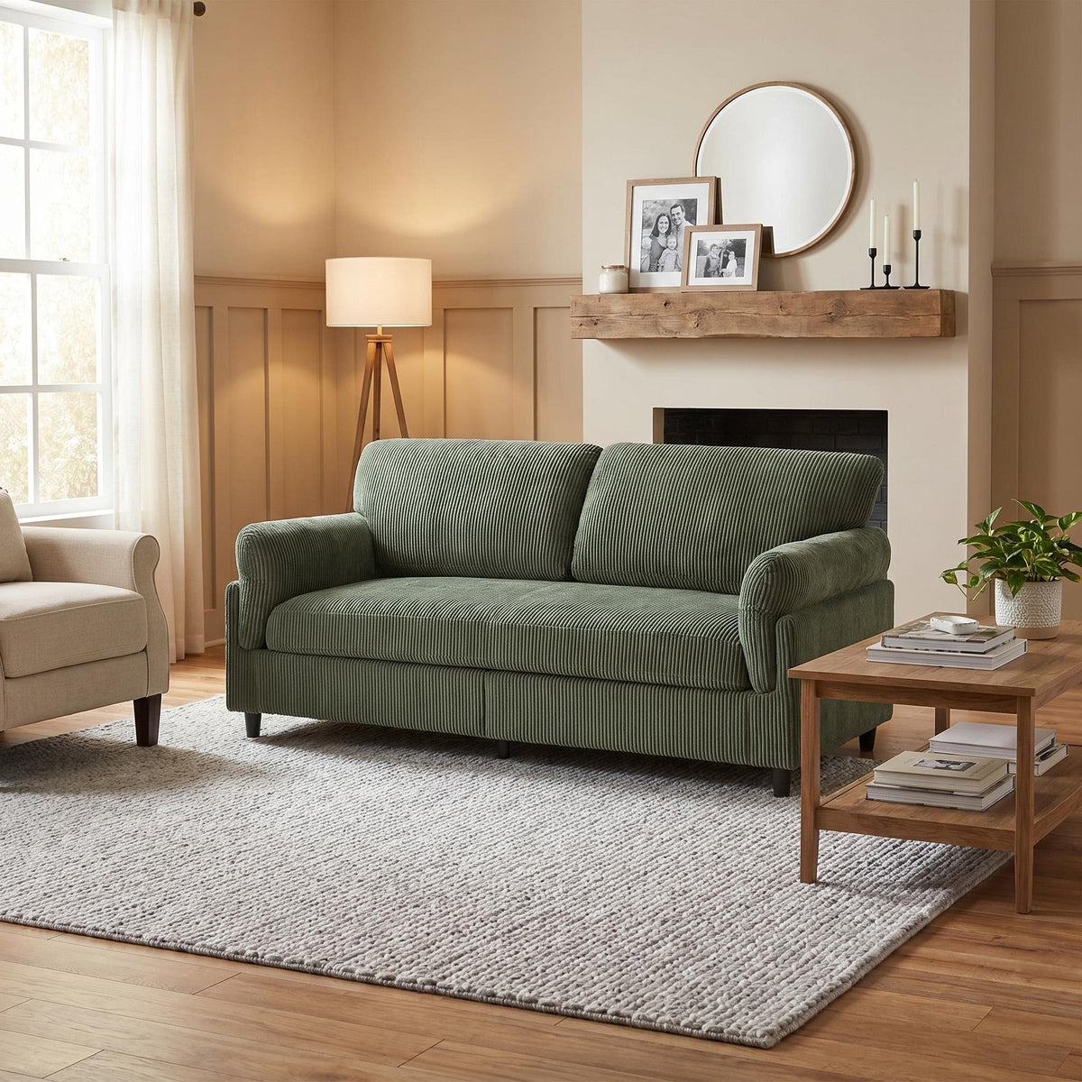 82.6" Corduroy Loveseat Sofa, Mid-Century Modern 2-Seater Couch, Iron & Wood Frame Construction,Soft Fabric Upholstered Love Seat for Living Room & Bedroom - Sonkuki