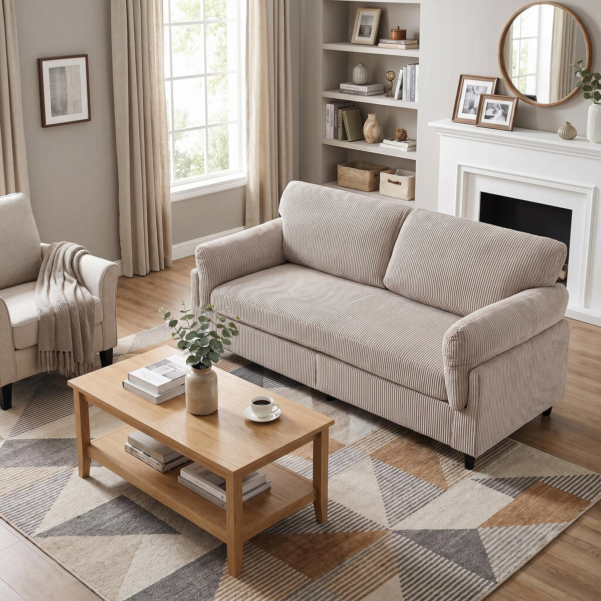 82.6" Corduroy Loveseat Sofa, Mid-Century Modern 2-Seater Couch, Iron & Wood Frame Construction,Soft Fabric Upholstered Love Seat for Living Room & Bedroom - Sonkuki